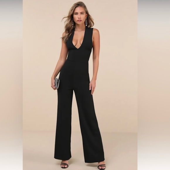 Lulus Pants - Lulu's Black Plunging V-Neck Jumpsuit